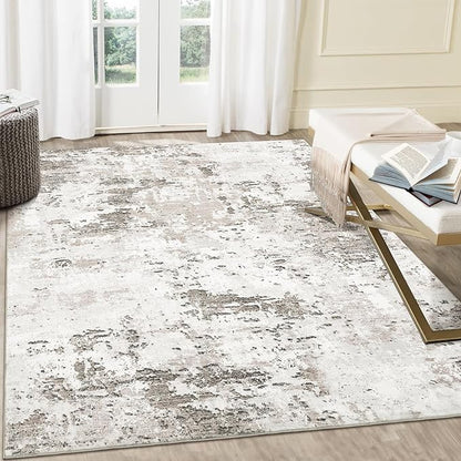 ROYHOME Living Room 8x10 Washable Modern Abstract Rug Faux Wool Accent Ultra Soft Non Slip Non Shedding Accent Rug for Bedroom Dining Room Office Home, Taupe/Beige