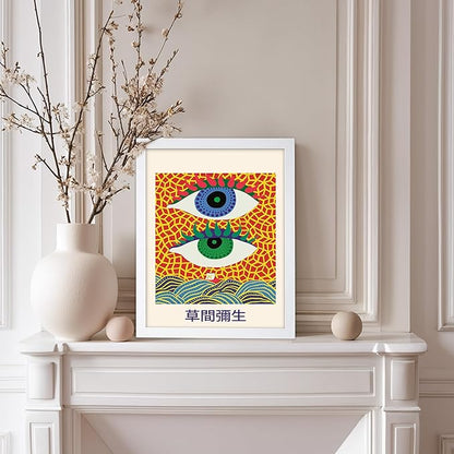 Poster Master Vintage Poster - Retro Pop Art Print - Gift for Artist, Friend - Two Eyes, Japanese, Dots, Modern, Abstract - Wall Decor for Living Room, Office, 11x14 White Framed