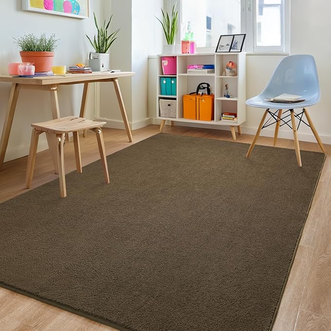 5x7 Feet Area Rug for Living Room Bedroom, Light Brown Low Pile Washable Rugs, Memory Foam Indoor Carpet, Modern Non Slip Carpets for Kids Girls Boys Baby Teen Dorm Nursery Home Decor