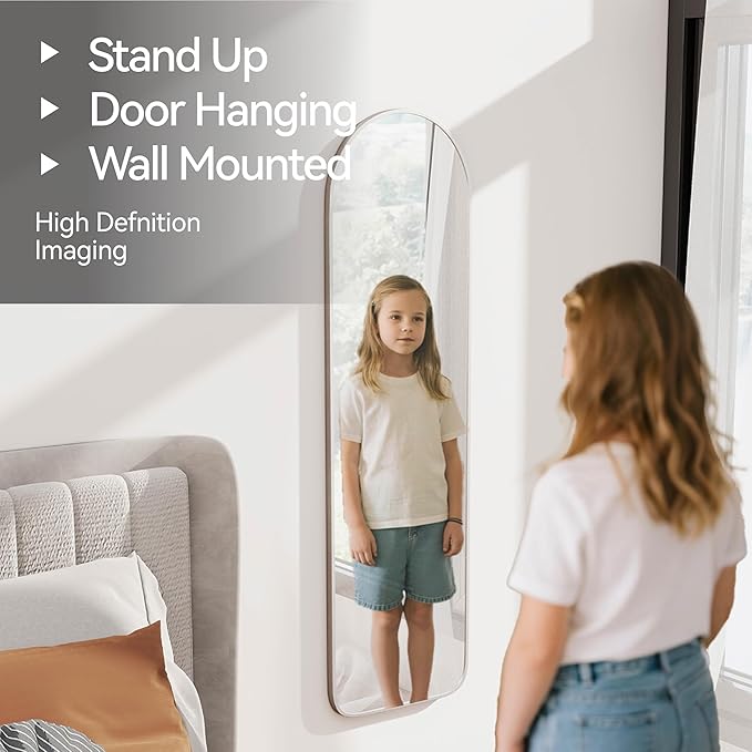 SCWF-GZ 57x16 Door Hanging Full Length Mirror, Floor Stand (Height 5.7ft just Body in1.3ft) / Wall Mounted Metal Frame Arch Dressing Mirrors for Bedroom Living Room 57 inch Silver