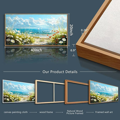 ZUITINGHUA Wood Framed Canvas Wall Art For Living Room Wall Decor For Bedroom Office Wall Decorations Flowers Landscape Paintings Seaside Pictures Artwork Room Aesthetic Home Decor 20x40 In