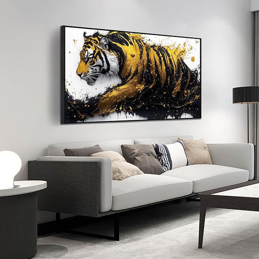 Tiger Painting Wall Art for Living Room - Animal Canvas Wall Art for Office - Black Framed Wall Art for Bedroom Size 24" x 48"