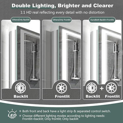 LED Bathroom Mirror with Lights: 48"x36" Wall Mounted Large Lighted Mirrors Fogless, Anti-Fog,Dimmable,Memory Function, Shatterproof Tempered Glass, Espejos para Baños, ETL Listed