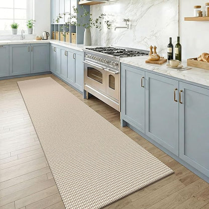 KOZYFLY Cotton Runners for Hallway 2.5'x8', Washable Runner Rug, Woven Non Slip Kitchen Runner, Braided Entryway Rug, Floor Carpet for Foyer, Bedroom, Hall, Ivory/Camel/Brown