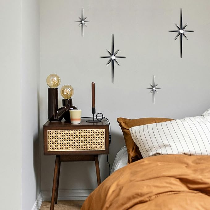 sxnzequnze 4 Pcs. Star Wall Art for Home Decor Living Room Bedroom Office Metal 3D,Bling,with Hanging Hook Starburst Midcentury Sculpture Retro Gallery Accent Celestial -Gold 16.5In/9.4In