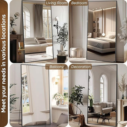 Antok Full Length Mirror,46"x91" Oversized Floor Mirror Freestanding, Full Body Mirrors Floor Standing Mirrors with Stand, Hanging Mounted for Living Room Cloakroom, Black, Rect Style