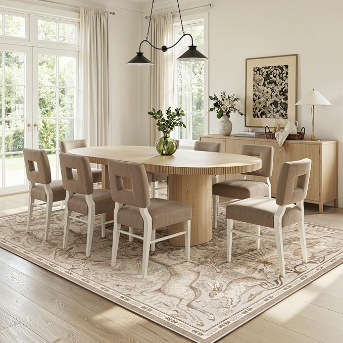 Lahome 8x10 Area Rug for Living Room, Dorval Washable Boho Deer Rug, Earthy Botanical Non Slip Low Pile Large Carpet for Bedroom Dining Room Office Nursery Farmhouse Home Decor Beige