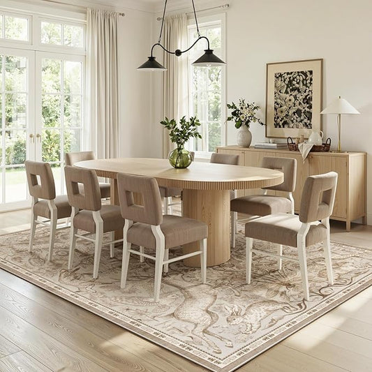 Lahome 8x10 Area Rug for Living Room, Dorval Washable Boho Deer Rug, Earthy Botanical Non Slip Low Pile Large Carpet for Bedroom Dining Room Office Nursery Farmhouse Home Decor Beige