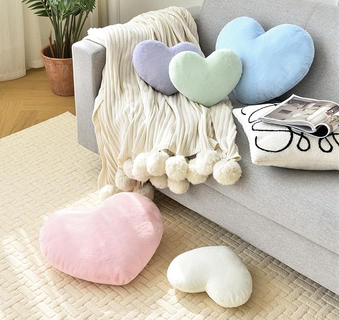 Petrella Heart Pillow Cute Fuzzy Pillows Throw Pillows for Bed Livingroom Home Decor Cushion Decorative Aesthetic Preppy Pillows Blue,Large 19"x15"