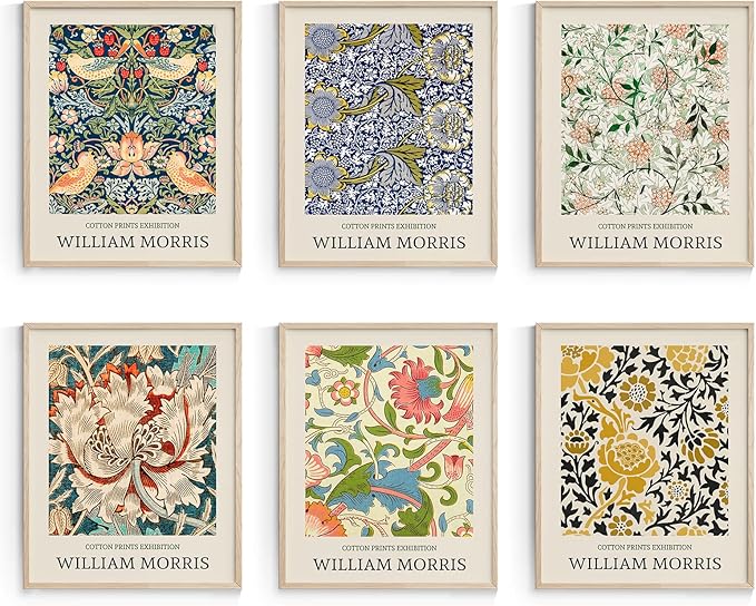 Habseligkeit William Morris Wall Art Prints, Retro Wall Decors for Room Aesthtic, Flower Market Posters for Bedroom Decor Aesthetic Unframed, 11x14in, Set of 6