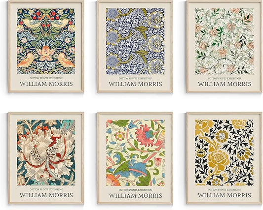 Habseligkeit William Morris Wall Art Prints, Retro Wall Decors for Room Aesthtic, Flower Market Posters for Bedroom Decor Aesthetic Unframed, 11x14in, Set of 6