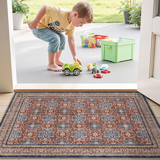 LUMI 1'5" x 2'6" Indoor Door Mat, Washable Low Pile Entry Rug with Non-Slip Rubber Backing, Durable Welcome Mat for Entryway, Hallway, Patio, or Porch