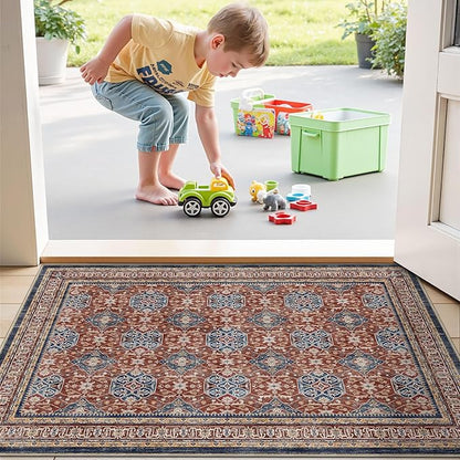 LUMI 1'5" x 2'6" Indoor Door Mat, Washable Low Pile Entry Rug with Non-Slip Rubber Backing, Durable Welcome Mat for Entryway, Hallway, Patio, or Porch