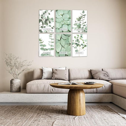 HoozGee Framed Inspirational Botanical Built-in Wooden Frame Canvas Wall Art Prints Tropical Leaves Wall Decor Motivational Sage Green Leaf Posters Room Decor (16"x24" FRAMED)