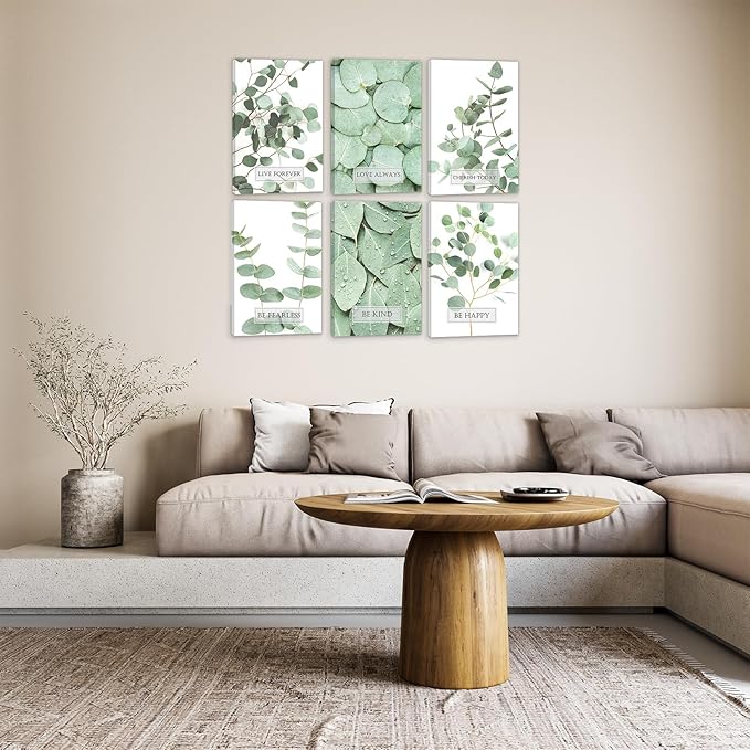 HoozGee Framed Inspirational Botanical Built-in Wooden Frame Canvas Wall Art Prints Tropical Leaves Wall Decor Motivational Sage Green Leaf Posters Room Decor (12"x16" FRAMED)