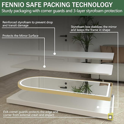 FENNIO Full Length Mirror with Lights, 70"x32" LED Full Body, Free Standing Lighted Floor Mirror, Wall Mounted Hanging Mirror for Bedroom, Salon, 3-Color Lighting, Tempered Glass