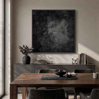 Large Framed Black Abstract Wall Art, Modern Square Canvas Painting Artwork for Walls, Minimalist Dark Moody Pictures for Living Room Bedroom Dining Room Hallway Office Wall Decor, 36x36 In