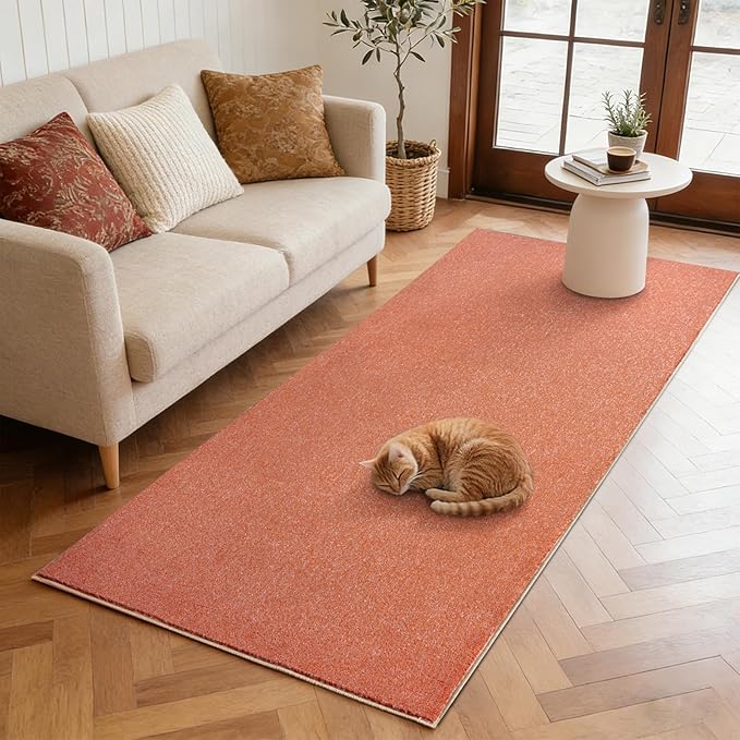 FinRèc 2x8 Washable Runner Rugs for Kitchen Hallway Bedroom, Low Pile Thin Rug Solid Color, Non-Slip Carpet Indoor for Home Decor (Orange/White)