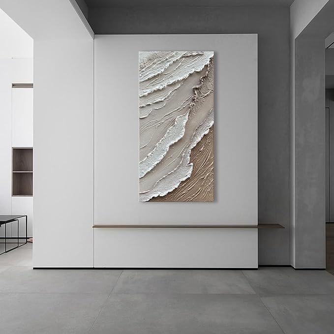 NANKAI Art 48x24 Inches White Thick Texture Abstract Oil Painting Hand-Painted Ocean Landscape Oil Painting Home Wall Decorative Art Oil Painting