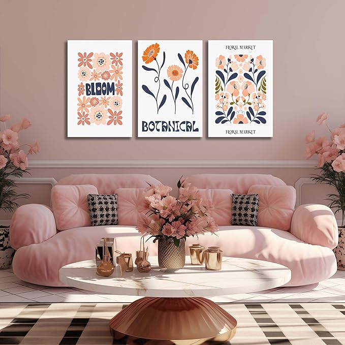 SKYRISE Floral Canvas Wall Art Set of 3, Rustic Botanical Canvas Paintings Prints ArtWork for Living Room, Vintage Flower Pictures for Farmhouse Dining Room Hallway Bedroom Wall Decor 16"x24"