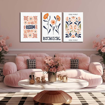 SKYRISE Floral Canvas Wall Art Set of 3, Rustic Botanical Canvas Paintings Prints ArtWork for Living Room, Vintage Flower Pictures for Farmhouse Dining Room Hallway Bedroom Wall Decor 16"x24"