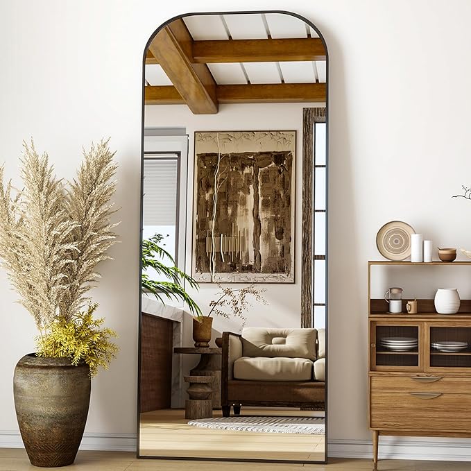XRAMFY Full Length Mirror, 71"x28" Floor Mirror Freestanding, Arched Floor Standing Large Mirror Full Body Mirrors with Stand for Bedroom, Hanging Mounted Mirrors for Living Room,Black