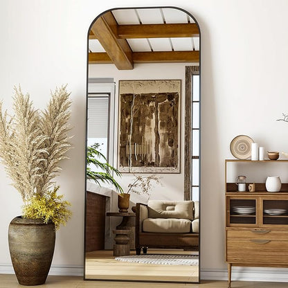 XRAMFY Full Length Mirror, 71"x28" Floor Mirror Freestanding, Arched Floor Standing Large Mirror Full Body Mirrors with Stand for Bedroom, Hanging Mounted Mirrors for Living Room,Black
