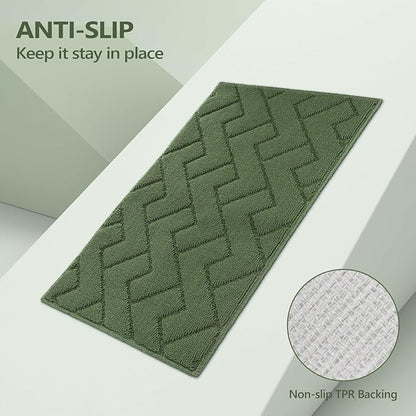 hicorfe Kitchen Runner Rugs and Mats Sets,2 Pieces Absorbent Non-Slip Kitchen Rug,Comfort Kitchen Mat for Floor,Washable for Kitchen,Hallway,Office,Sink,Laundry(20"x59"+20"x32",Green)