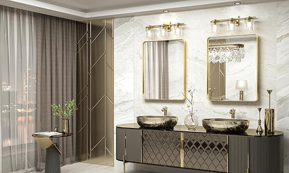 TokeShimi Bathroom Mirror for Wall 24 x 30 Inch Gold Brushed Brass Metal Rounded Corner Rectangle Mirror Wall Mirror in Metal Frame