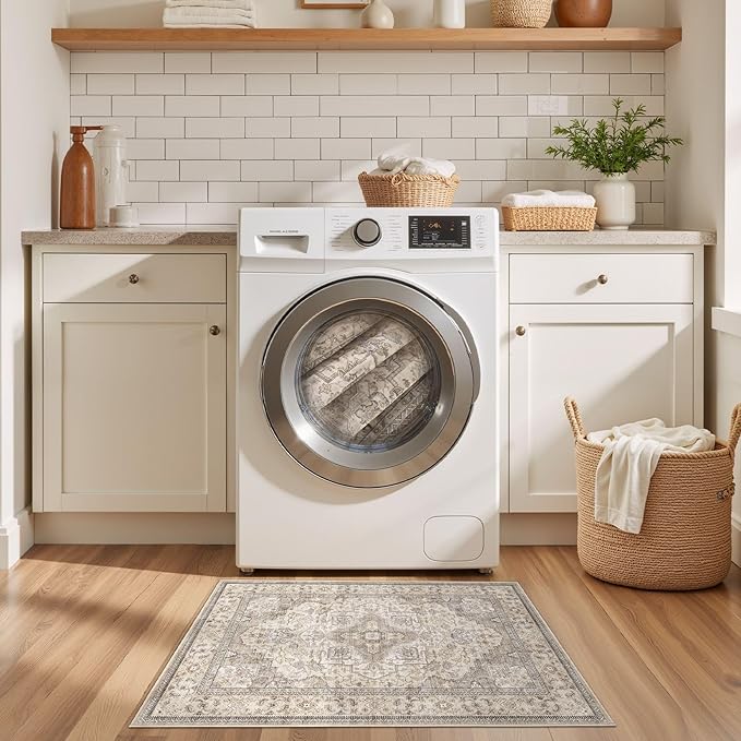 EIEIHOUSE Washable Area Rugs for Living Room -2x3 Neutral Vintage Distressed Floral Farmhouse Boho Large Soft Floor Rug Indoor Non Slip Carpet for Bedroom Dining Room Office - Brown/Multi