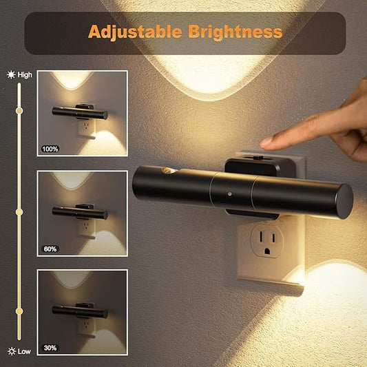 JandCase LED Night Lights Plug into Wall, Dusk-to-Dawn Sensor & 0-100LM Adjustable Brightness, Modern Night Lights with 180° Rotatable Plug, 3000K Soft White, for Bathroom/Hallway/Bedroom, 2 Pack