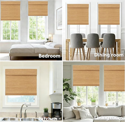 Motorized Bamboo Roman Shades, Motorized Blinds with Remote Compatible with Homekit, Alexa GoogleHome, Smart Wood Woven Shades for Indoor Windows, Customize, Amber Mesa