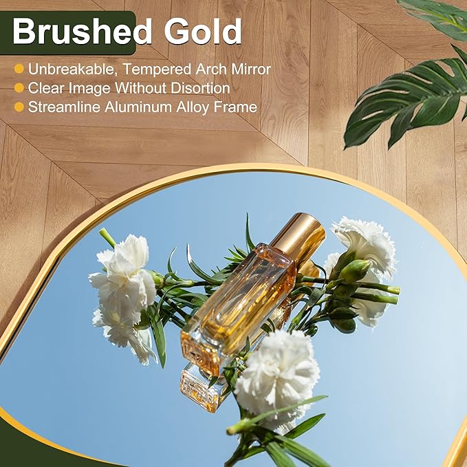 NicBex Arched Full Length Mirror with Stand, 57"x 20" Gold Full Body Mirror, Aluminum Alloy Frame Floor Mirror, Free Standing Mirror, Wall-Mounted, for Bedroom Living Room Dressing Room