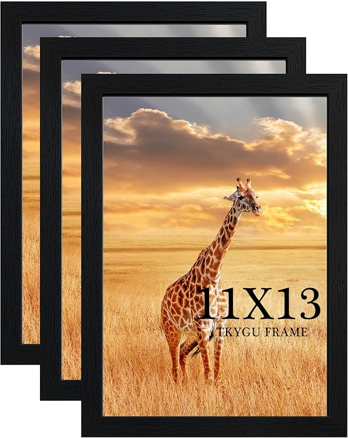 11x13 Picture Frame Set of 3,Wooden Frame 11x13 Wall Gallery Poster Photo frame Black with Durable Shatter Resistant Plexiglass for Wall Mounting Family -friend- wedding best gift