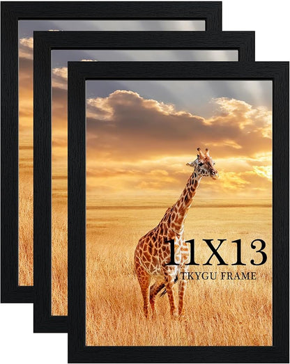 11x13 Picture Frame Set of 3,Wooden Frame 11x13 Wall Gallery Poster Photo frame Black with Durable Shatter Resistant Plexiglass for Wall Mounting Family -friend- wedding best gift