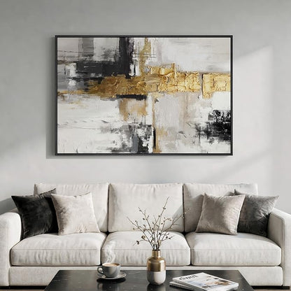 Extra Large Framed Black and White Gold Abstract Wall Art for Living Room, Modern Canvas Prints Vertical Artwork for Walls, Contemporary Art Pictures for Bedroom Dining Room Hallway Wall Decor 40x60 In