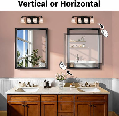 CIRCUMI 24"x30" Black Mirror with Chunky Box Metal Frame, Brushed Finish Rectangular Bathroom Mirrors for Over Sink, Living Room, Entryway, Tempered Glass Mirror for Wall, Vertical or Horizontal