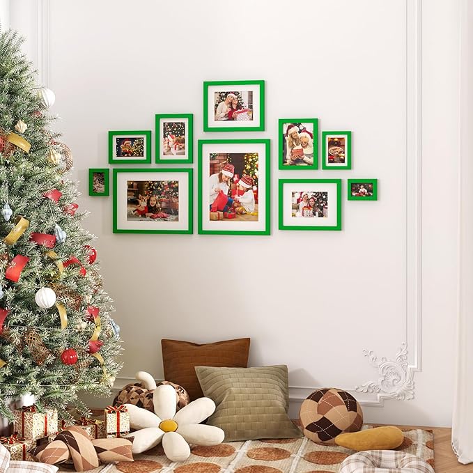 KINLINK 11x14 Picture Frame Grass Green, Solid Wood Frames with Acrylic Plexiglass for Pictures 5x7/8x10 with Mat or 11x14 without Mat, Tabletop and Wall Mounting Display, 4 Pack