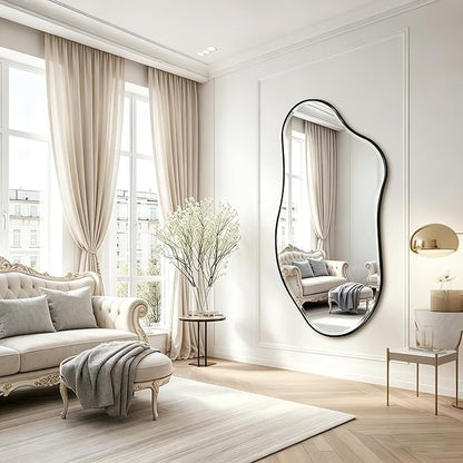 POZINO Large Irregular Beveled Mirror, 63"x31.5" Premium Asymmetrical Wall Mirror with Metal Frame, Organic Shaped Mirrors for Living Room Bedroom Hallway Entryway, Horizontal/Vertical Hanging
