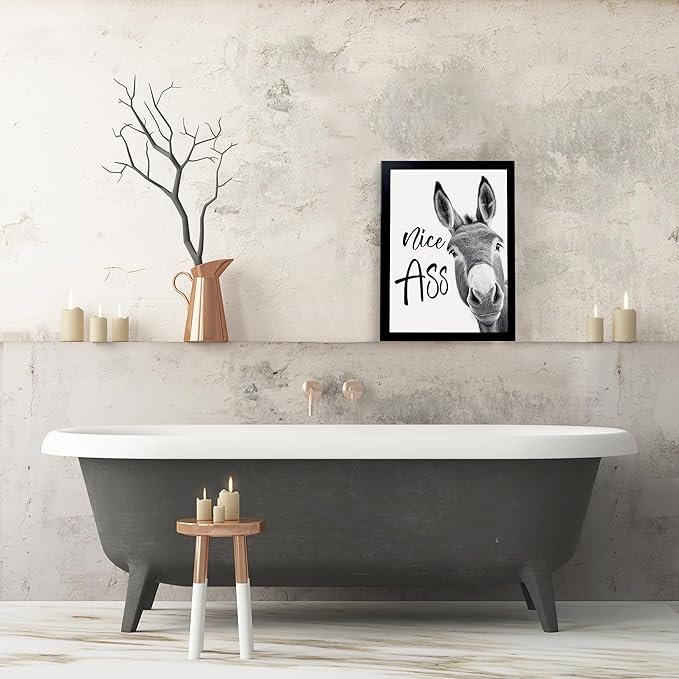 calmart Bathroom Wall Art - Donkey Art Print, Funny Bathroom Decor, Waterproof Canvas Print, 12x16inch