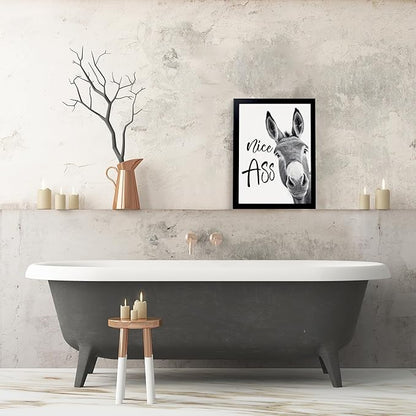 calmart Bathroom Wall Art - Donkey Art Print, Funny Bathroom Decor, Waterproof Canvas Print, 12x16inch