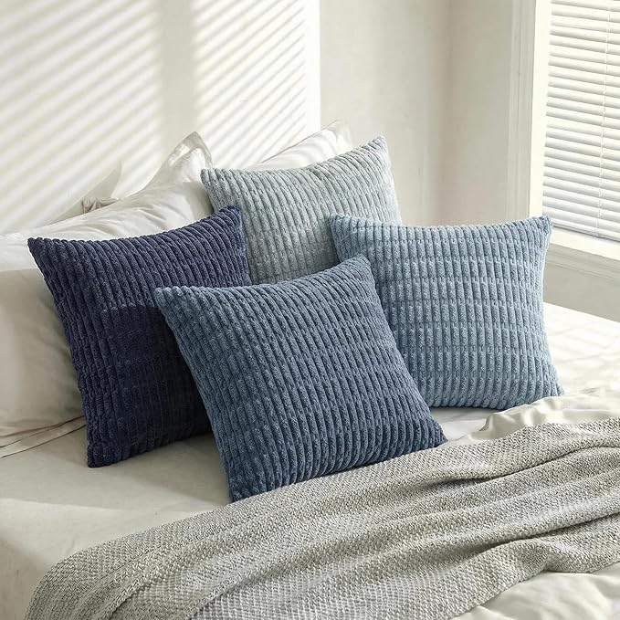 Fancy Homi 4 Packs Decorative Throw Pillow Covers for Living Room Couch Bed, Modern Farmhouse Boho Home Décor Accent Cushion Case, 26" x 26", Blue Series