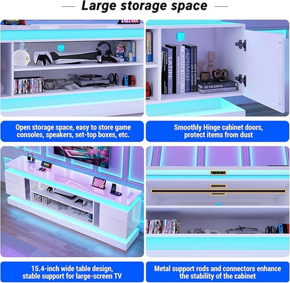 chartustriable 81IN LED TV Stands w/Power Outlet for 90/80/75 Inch TVs,High Glossy Modern Tall Entertainment Center TV Media Console Gaming with 2 Storage Cabinets,Dual LED Lights,White