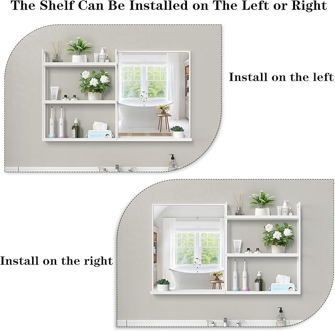 White Metal Framed Bathroom Mirror with Shelf, 40" X 24.4" Rectangular Wall Mounted Bathroom Vanity Mirror, Modern Bathroom Mirror with Storage for Over Sink, Entryway