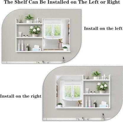 White Metal Framed Bathroom Mirror with Shelf, 40" X 24.4" Rectangular Wall Mounted Bathroom Vanity Mirror, Modern Bathroom Mirror with Storage for Over Sink, Entryway