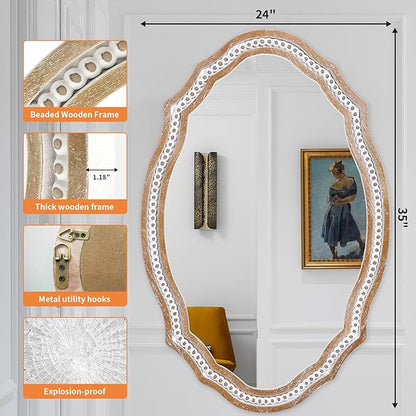 24x35 Inch Wooden Oval Mirror for Bathroom Over Sink, Rustic Farmhouse Decorative Mirrors for Wall, Entryway, Living Room, Bedroom (Vertical/Horizontal)