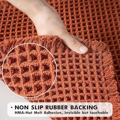 MIULEE Orange Set of 2 Waffle Bathroom Rugs, Boho Bath Rugs Non Slip Washable, Super Absorbent Bath Mats, Ultra Soft Rubber Backed Shower Mats for Bathroom Floor, Tub, 17"x24"+20"x32"