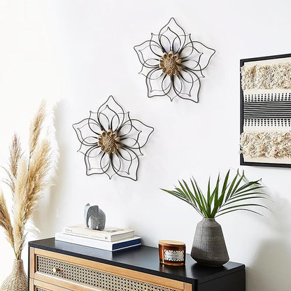 Remenna Metal Flowers Wall Decor, Metal Rustic Wall Art Decoration Farmhouse Wall Decorations Multiple Floral Hanging Decor for Bathroom Living Room Home Office Garden Kitchen (Black -2)