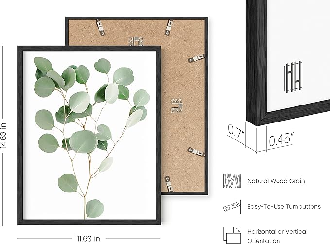 HAUS AND HUES Botanical Plant Wall Art Prints - Set of 4 Plant Wall Decor Prints Floral Kitchen Flower Leaves Wall Art Boho Leaf Eucalyptus Wall Decor Green Botanical Poster Set (11x14, Black Framed)
