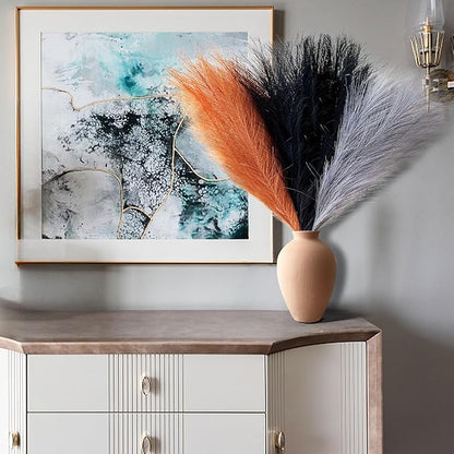 Pampas Grass Decor, Fluffy Faux Pampas Grass 6 Stem 18"/45cm Pompous Grass Small Flower Arrangement and Vase Filler for Boho Home Wedding Decoration
